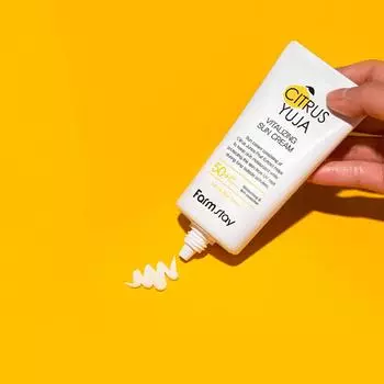 FARMSTAY CITRUS YUJA VITALIZING SUN CREAM SPF50+ PA++++, корейская косметика, Kbeauty, образец