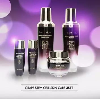 FARMSTAY GRAPE STEM CELL SKIN CARE 3SET, Антивозрастной, Kbeauty, Корейская косметика, образец