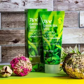 FARMSTAY GREEN TEA SEED PREMIUM MOISTURE FOAM CLEANSING, Увлажнение, Корейская косметика, Kbeauty, образец
