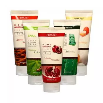 FARMSTAY PURE CLEANSING FOAM, #Коллаген #Красный женьшень #Гранат #Семена зеленого чая #Улитка #Алоэ #Огурец Collagen