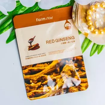 FARMSTAY VISIBLE DIFFERENCE MASK SHEET RED GINSENG, Увлажнение, Корейская косметика, Kbeauty, образец