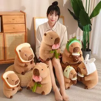 Фаршированная Капибара, плюшевый милый тюльпан, цветок, тост, авокадо, динозавр, кролик, мягкий полипропиленовый хлопковый наполнитель, плюшевая кукла с животным, украшение для дома, детский комфорт розовый