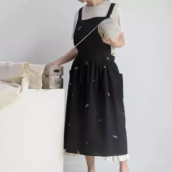 Фартук для готовки с крестообразной спинкой, дышащий, ретро, хлопковый, вышитый, нагрудный фартук для дома C