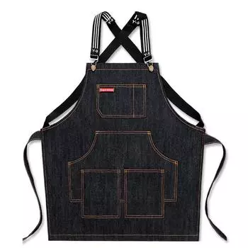 Фартук для парикмахера, джинсовый мужской и женский фартук для работы в ресторане, бариста, чай с молоком, парикмахерская, художественный рисунок, детский принт length 61CM чёрный
