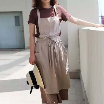 Фартук для приготовления пищи, боковые карманы, завязка на талии, без рукавов, японский стиль, рабочая одежда для флористов, садовый фартук, ежедневное использование бежевый