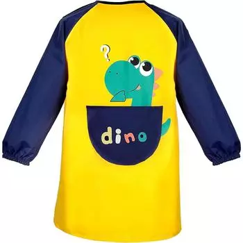 Фартук для рисования, двухслойный водонепроницаемый пальто для рисования, школьное платье с карманами для рисования, детский фартук для рисования для детей 6-8 лет 40*65*50cm,100 жёлтый