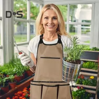 Фартук для садового инвентаря, прочный фартук из ткани Оксфорд 600D, водонепроницаемый органайзер с 14 карманами для ландшафтного дизайна хаки