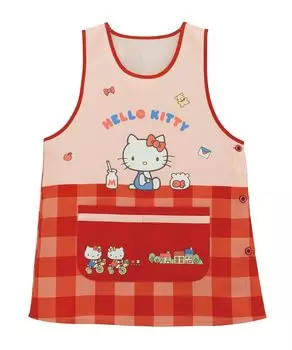 Фартук Hello Kitty для детского сада, быстро мнущийся, с персонажем [ON NISHIKI] Учителя, Пуговицы, Сушка, Устойчивый, Женский (08 Красный/ML/41258)