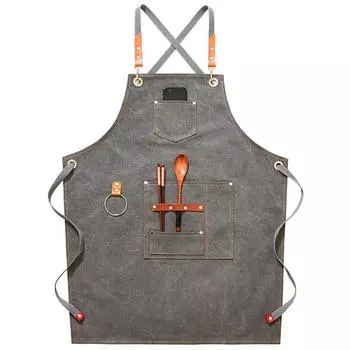 Фартук из джинсовой ткани с принтом Холст Кофейня Парикмахерская Магазин чая с молоком Ресторан Запеченная мужская и женская рабочая одежда с принтом length 75CM серый