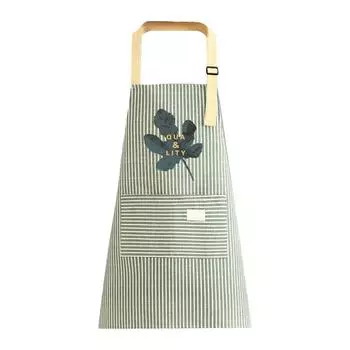 Фартук из хлопка и льна для кухни, бытовая дышащая, противообрастающая, для готовки, женская рабочая одежда One Size зелёный