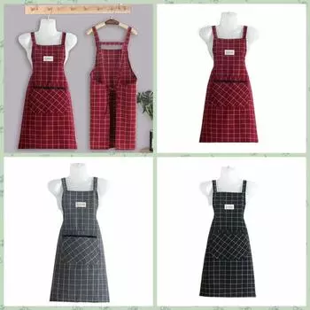 Фартук из хлопка в клетку, маслостойкий, фартук для готовки, рабочая одежда, фартук для кухни, женский/мужской серый