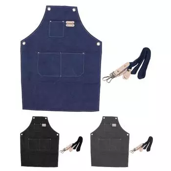 Фартук из хлопкового полотна с регулируемой спинкой, кухонный фартук с карманами Black