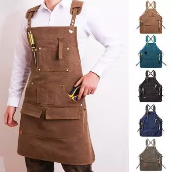 Фартук из холста для парикмахера, кафе, садоводства, плотницкого дела, мужчин и женщин, официантов ресторанов, рабочая одежда One Size чёрный