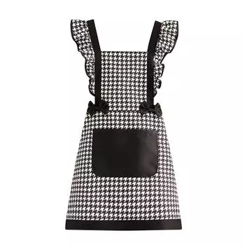 Фартук из холста, клетчатый чехол с изображением тысячи птиц, для кухни, готовки, на талию, для ресторана, рабочая одежда, для женщин One Size чёрный