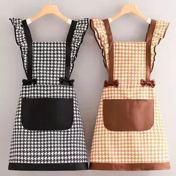 Фартук из холста, клетчатый чехол с изображением тысячи птиц, для кухни, готовки, на талию, для ресторана, рабочая одежда, для женщин One Size чёрный