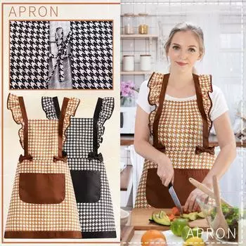 Фартук из холста, клетчатый чехол с изображением тысячи птиц, для кухни, готовки, на талию, для ресторана, рабочая одежда, для женщин One Size чёрный
