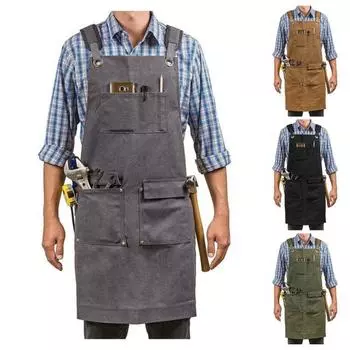 Фартук из холста, маслостойкий кухонный фартук для мужчин и женщин, модный фартук для взрослых, кофейный фартук с карманами для ресторана, домашней кухни, отеля чёрный