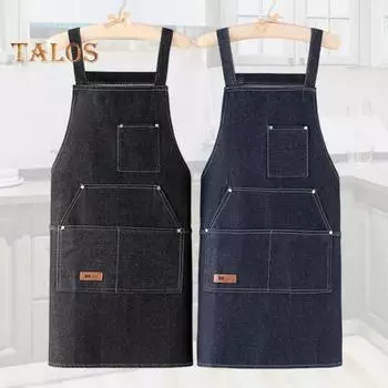 Фартук из мягкого и прочного джинсового кухонного фартука с большими карманами, кухонные принадлежности для шеф-повара, официанта, кафе, магазина, барбекю