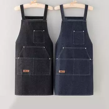 Фартук из мягкого и прочного джинсового кухонного фартука с большими карманами, кухонные принадлежности для шеф-повара, официанта, кафе, магазина, барбекю A