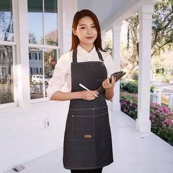Фартук из мягкого и прочного джинсового кухонного фартука с большими карманами, кухонные принадлежности для шеф-повара, официанта, кафе, магазина, барбекю