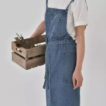 Фартук из плотной джинсовой ткани из хлопка, устойчивый к пятнам, для дома, кухонная рабочая униформа, нагрудник, флорист, бариста, офисный дом free size