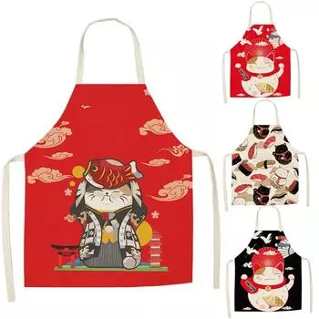 Фартук Lucky Cat Кухонные льняные фартуки Нагрудники Бытовая химия Фартук для домашней готовки для мужчин и женщин Инструменты для уборки дома 47x38cm