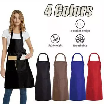 Фартук-нагрудник, фартуки унисекс, регулируемый, устойчивый с 2 карманами, кухонный фартук для шеф-повара, фартук для рисования барбекю чёрный