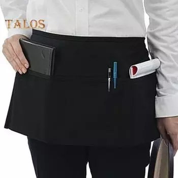 Фартук официанта с длинными бретелями. Широко используемый, не выцветающий. Практичный фартук на талии официанта с карманами. Кухонные принадлежности. чёрный