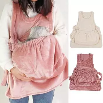 Фартук-переноска для домашних животных Супер мягкий регулируемый двойной карман с усиленными краями аккуратные швы сохраняют тепло розовый