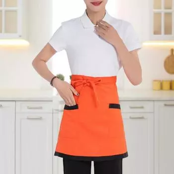 Фартук повара полудлинный с карманами однотонный шнурованный дышащий не мнется кухонный фартук для готовки