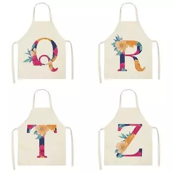 Фартук с цветочным принтом и буквенным принтом, домашний кухонный фартук для приготовления барбекю, выпечки, противообрастающий инструмент для очистки 47x38cm