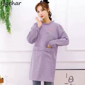 Фартук с длинным рукавом для женщин в клетку, простой, водонепроницаемый, маслостойкий, дышащий, бытовой, износостойкий, кухонный инвентарь для уборки, новый OneSize красный