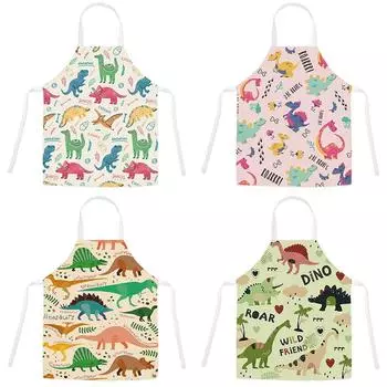 Фартук с изображением маленького динозавра, льняной фартук без рукавов, кухонный фартук для выпечки, домашний фартук, женский фартук, инструменты для чистки 47X38CM