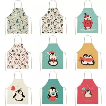 Фартук с изображением пингвина, кухонные льняные фартуки, нагрудники, фартук для домашней уборки, фартук для домашней кухни для мужчин и женщин, инструменты для уборки дома 47x38cm
