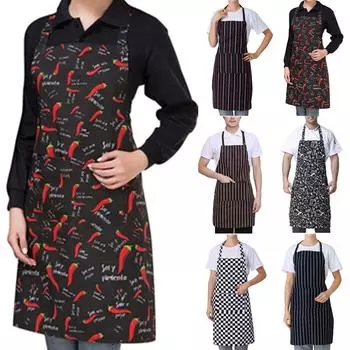 Фартук с лямкой на бретельках унисекс для приготовления пищи в полоску с принтом, ресторан, нагрудник для официанта, кухонные аксессуары 1