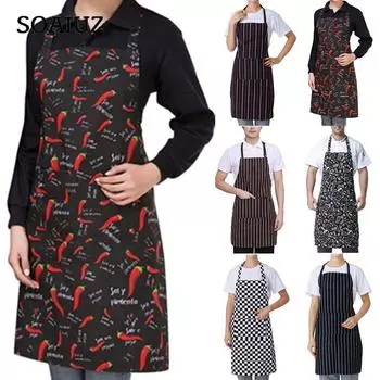 Фартук с лямкой на бретельках унисекс для приготовления пищи в полоску с принтом, ресторан, нагрудник для официанта, кухонные аксессуары 1