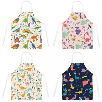 Фартук с милым мультяшным динозавром, детский кухонный льняной фартук для взрослых и детей, фартук-нагрудник, фартук для чистки, 47x38 см, 68x55 см 47X38CM