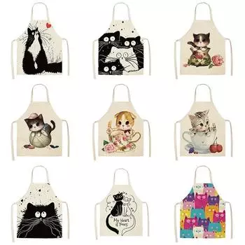 Фартук с милым мультяшным котом, кухонный фартук для приготовления выпечки, кафе, подходит для мужчин и женщин, средства для очистки от обрастания 47x38cm