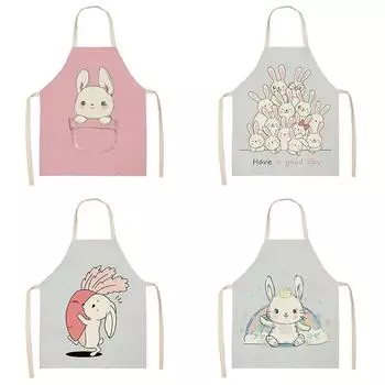 Фартук с милым мультяшным кроликом и принтом, художественный фартук для уборки, кухонный фартук для домашней кулинарии, одежда для повара, льняной нагрудник для взрослых, 47X38 см, 68X55 см 47X38CM