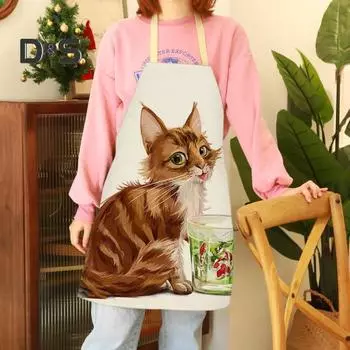 Фартук шеф-повара без рукавов, легкая одежда, льняной нагрудник с рисунком кошек и щенков, кухонные аксессуары, кухонные аксессуары 6