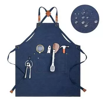 Фартук шеф-повара, хлопковый парусиновый фартук с перекрещенными бретелями на спине и большими карманами, водоотталкивающий фартук-нагрудник шеф-повара для мужчин и женщин, кухонный магазин чая с молоком чёрный