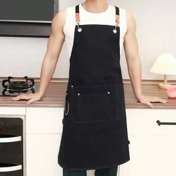 Фартук шеф-повара, хлопковый парусиновый фартук с перекрестными бретелями на спине и большими карманами, водоотталкивающий фартук шеф-повара для чёрный