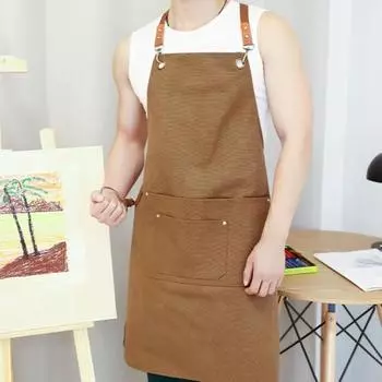 Фартук шеф-повара Yousheng, хлопковый парусиновый фартук с перекрестными бретелями на спине и большими карманами, водоотталкивающий фартук шеф-повара для мужчин и женщин, кухонный магазин чая с молоком чёрный