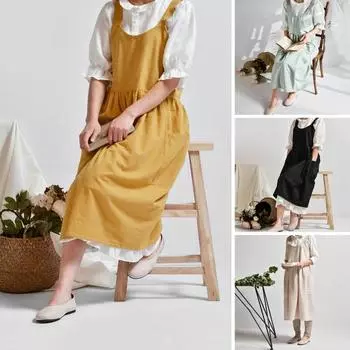 Фартук унисекс, стильный фартук с перекрестной спинкой, удобный длинный художественный фартук для дома, кухни, салона, кафе, сада, работы жёлтый