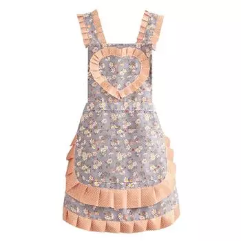 Фартуки для дома, бретельки из холста, фартуки с цветочным узором в форме сердца One Size синий