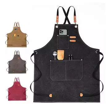 Фартуки из толстого холста с большими карманами, фартук из маслянистого холста, водонепроницаемый, противообрастающий, со шнуровкой, кухонные принадлежности фиолетовый