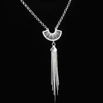 Fashion100% стерлингового серебра 925 пробы, цепочка с кисточками, ожерелье в китайском стиле, подвеска в виде вентилятора, колье, женские ювелирные изделия, подарок