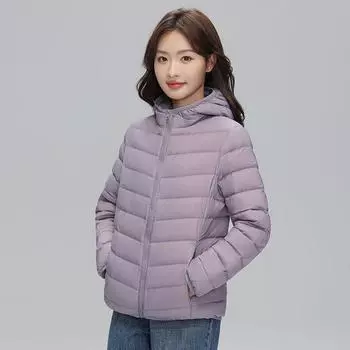 МОДА2024 и зима новая легкая и тонкая куртка с капюшоном 90% белого утиного пуха женская куртка облегающая и теплая повседневная модная трендовая одежда S