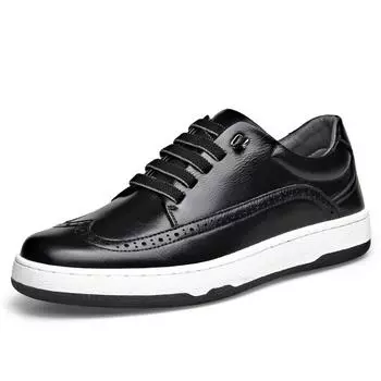 Fashion2024 Autumn New Designer Autumn Winter Shoes Sneakers for Men Fashion Casual Genuine Leather Brock Carved Breathable Men s Shoes 38 чёрный