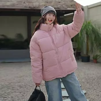 FASHION2024 Большие размеры хлопковой одежды для пар, новая корейская версия, универсальная хлопковая одежда, женская свободная студенческая однотонная хлопковая женская одежда S розовый